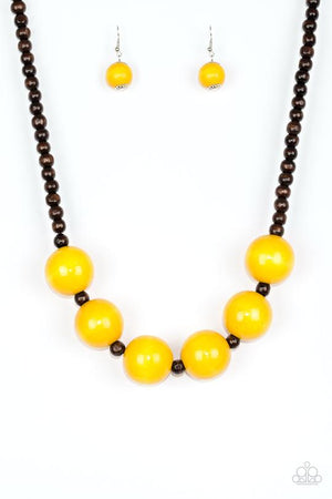 OH MY MIAMI - YELLOW AND BROWN WOOD BEAD NECKLACE