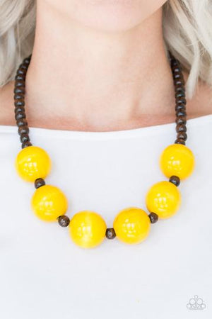 OH MY MIAMI - YELLOW AND BROWN WOOD BEAD NECKLACE