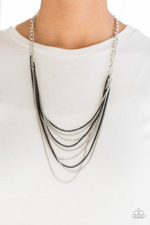 REBEL RAINBOW - PAPARAZZI - BLACK AND SILVER CHAIN LAYERED NECKLACE