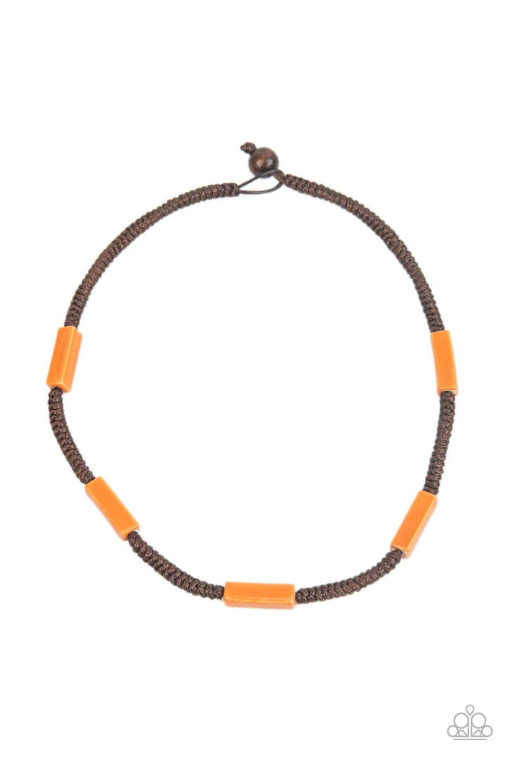 TROPICAL TYCOON - ORANGE CEREMIC BEAD BROWN CORD URBAN NECKLACE