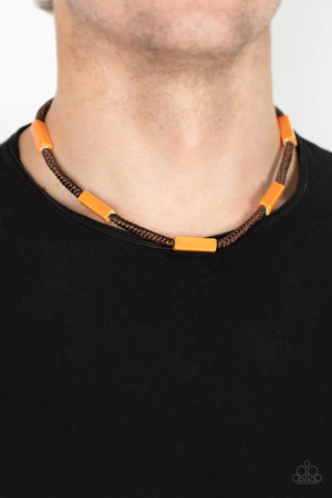 TROPICAL TYCOON - ORANGE CEREMIC BEAD BROWN CORD URBAN NECKLACE