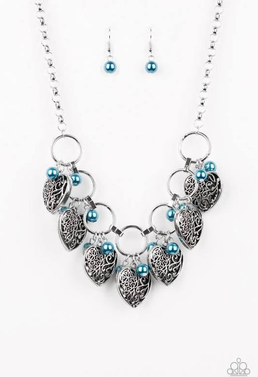 Very Valentine Blue and Silver Heart Necklace